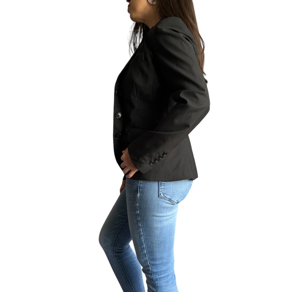 Max Studio Women Black Wool Pinstripe Blazer Jacket, Size 4 - Picture 15 of 17